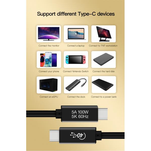 Picture of USB4.0 Coaxial Cable 40Gbps High Speed Transfer PD 100W Fast Charging 5K@60Hz Video USB C to USB C Cable Output for Macbook
